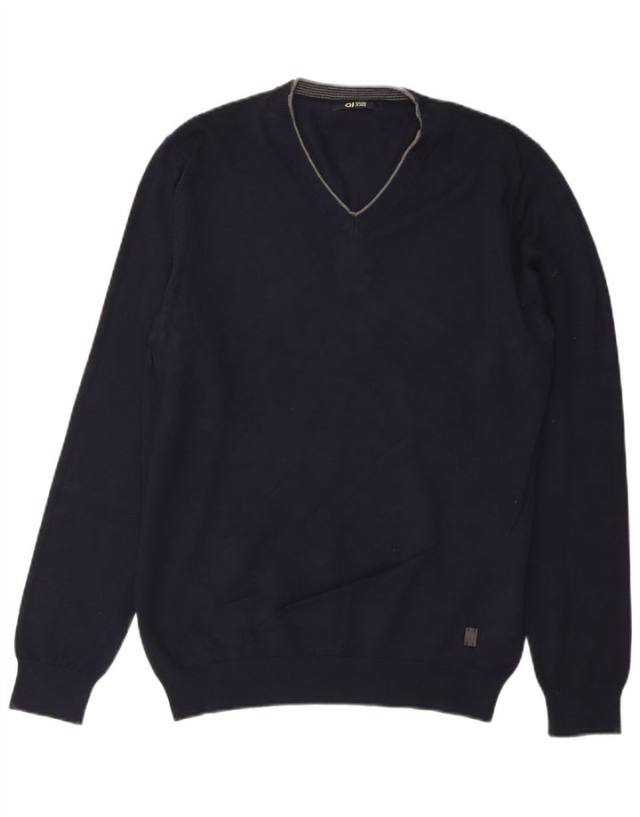 Gaudi Suéter masculino com decote em V, viscose azul marinho médio