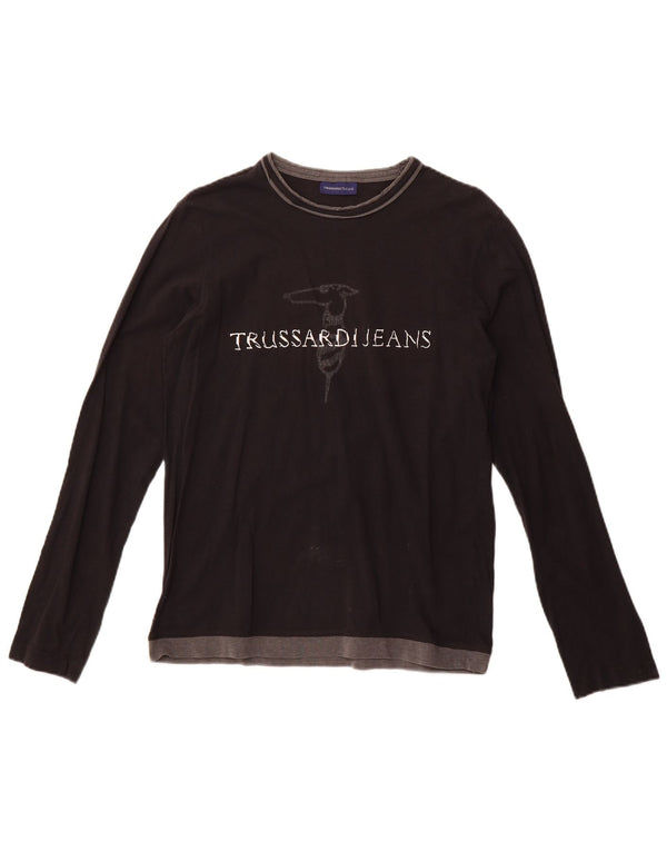 TRUSSARDI JEANS Top gráfico feminino manga comprida Reino Unido 12 médio preto