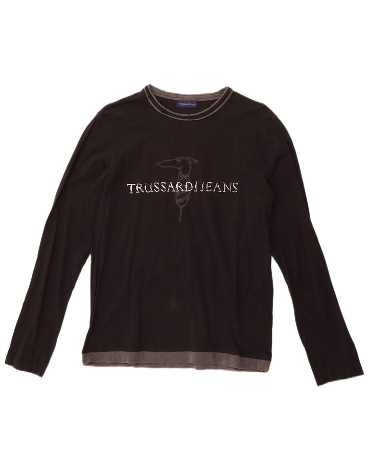 TRUSSARDI JEANS Top gráfico feminino manga comprida Reino Unido 12 médio preto