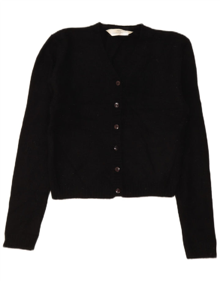 Suéter cardigã feminino Marks & Spencer Reino Unido 8 lã de cordeiro preta pequena