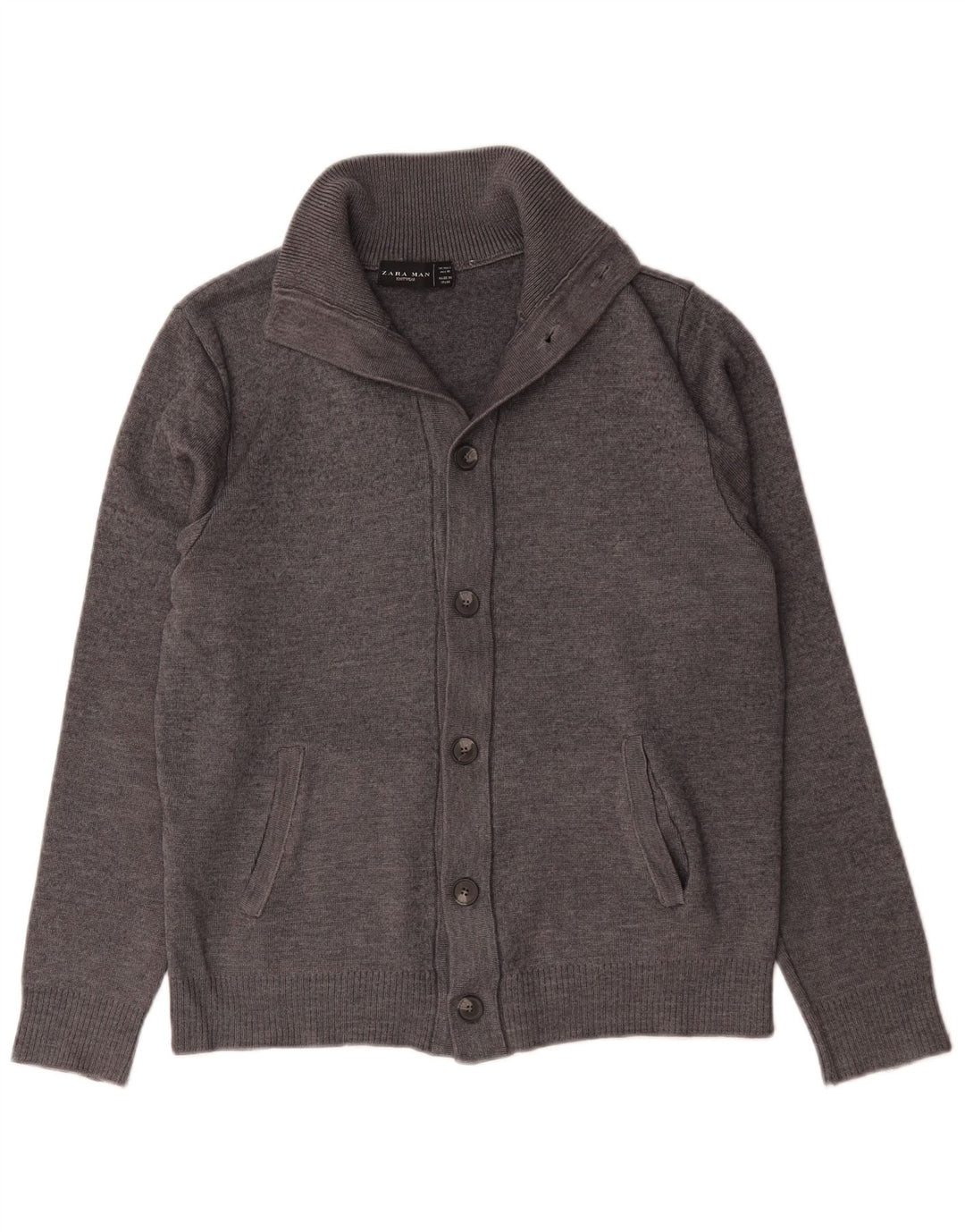 Suéter cardigã masculino Zara grande lã cinza