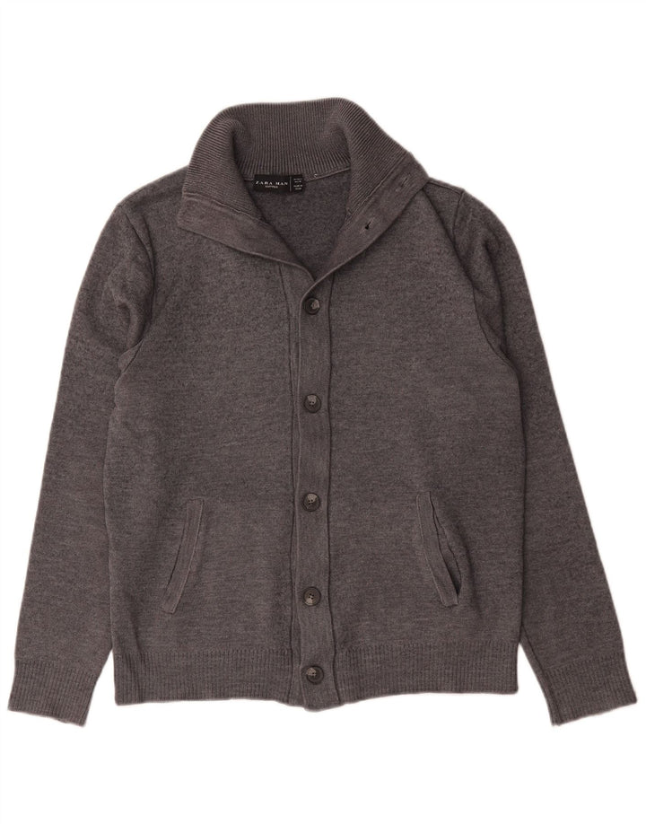 Suéter cardigã masculino Zara grande lã cinza