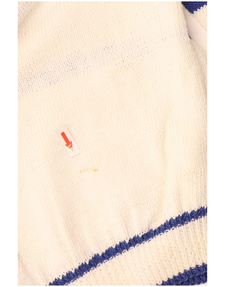 Suéter masculino vintage com gola polo e meio branco geométrico