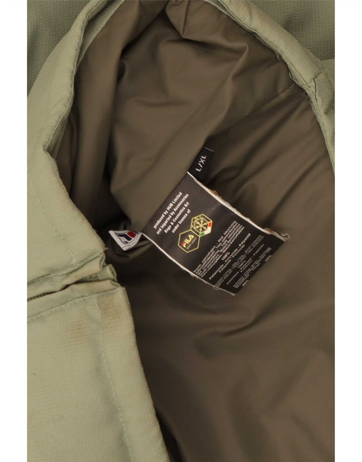 Jaqueta acolchoada com capuz masculino Fila UK 40 grande poliéster colorblock verde