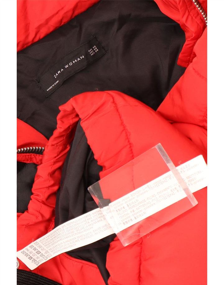 ZARA Jaqueta feminina acolchoada com capuz e grandes dimensões UK 6 XS Viscose vermelha