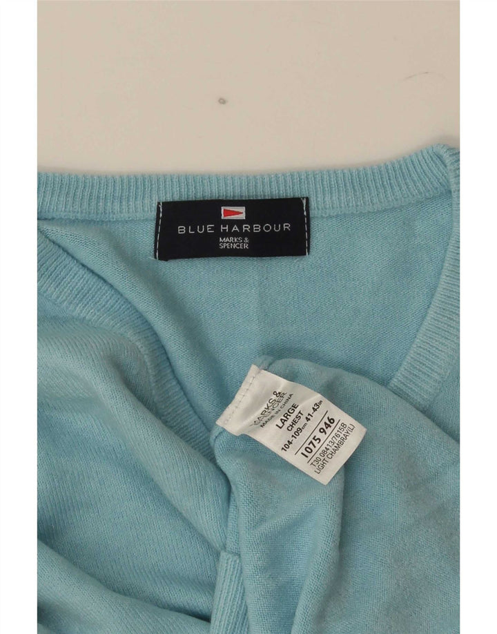 Suéter masculino Marks & Spencer Blue Harbor com decote em V grande acrílico
