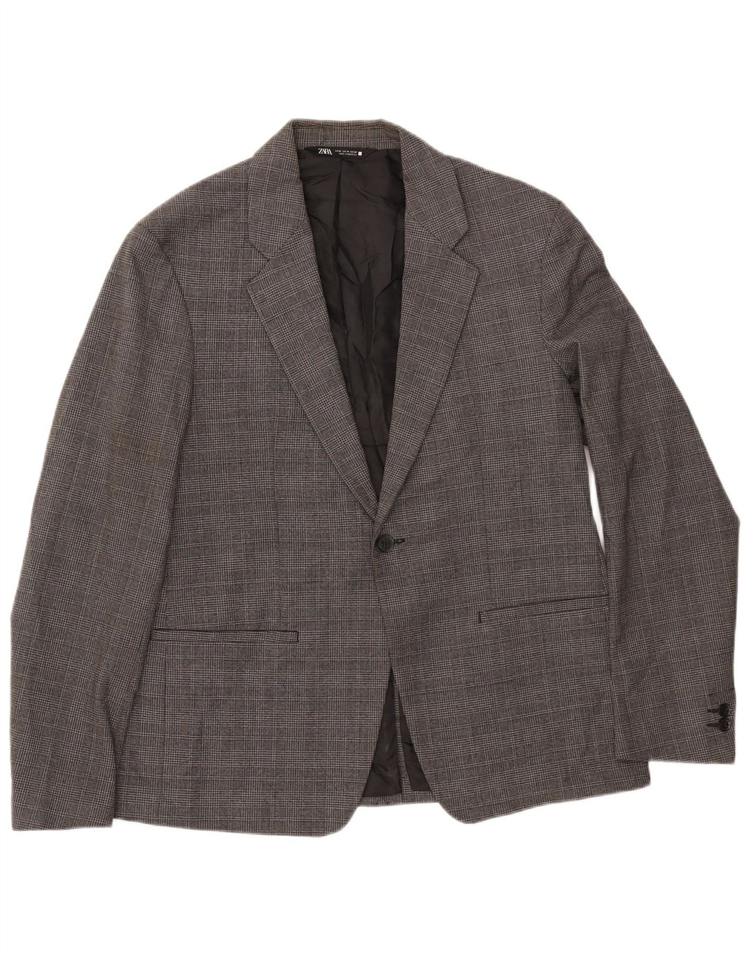 Jaqueta blazer masculina ZARA com 1 botão EU 50 cinza médio houndstooth poliéster