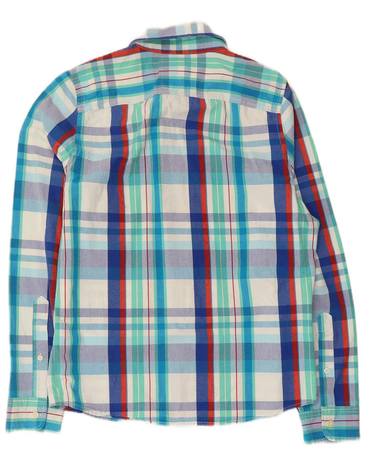Camisa masculina Hollister de algodão xadrez azul médio