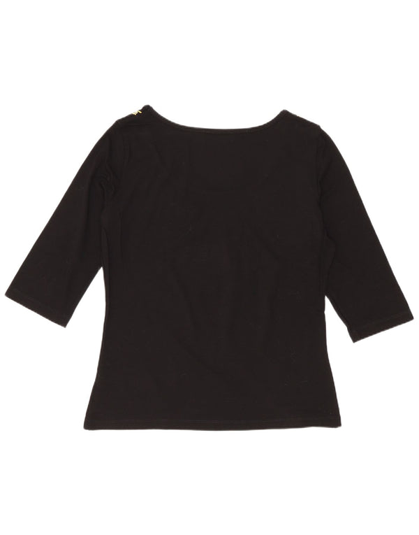 Luisa Spagnoli Top gráfico feminino manga 3/4 UK 12 médio preto viscose
