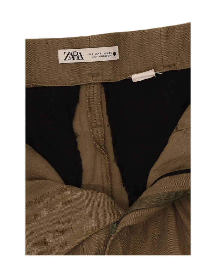 Zara Calça feminina cortada com pegged pequena W26 L24 cáqui