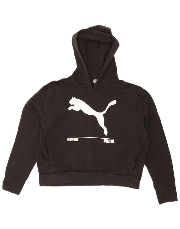 Puma Womens Crop Graphic Hoodie Jumper UK 14 Médio Preto Esportes