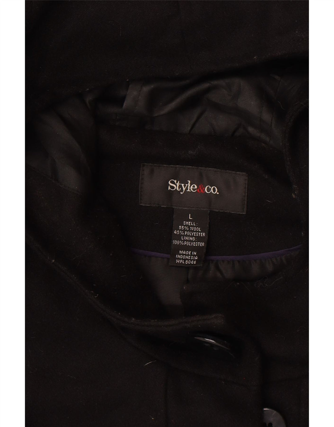 Casaco Duffle feminino com capuz Style&Co Reino Unido 16 grande lã preta