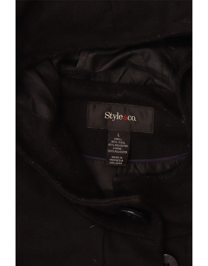 Casaco Duffle feminino com capuz Style&Co Reino Unido 16 grande lã preta