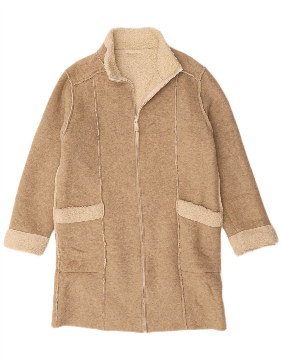 Sobretudo feminino Sherpa da Marks & Spencer Reino Unido 10 pequeno bege manchado