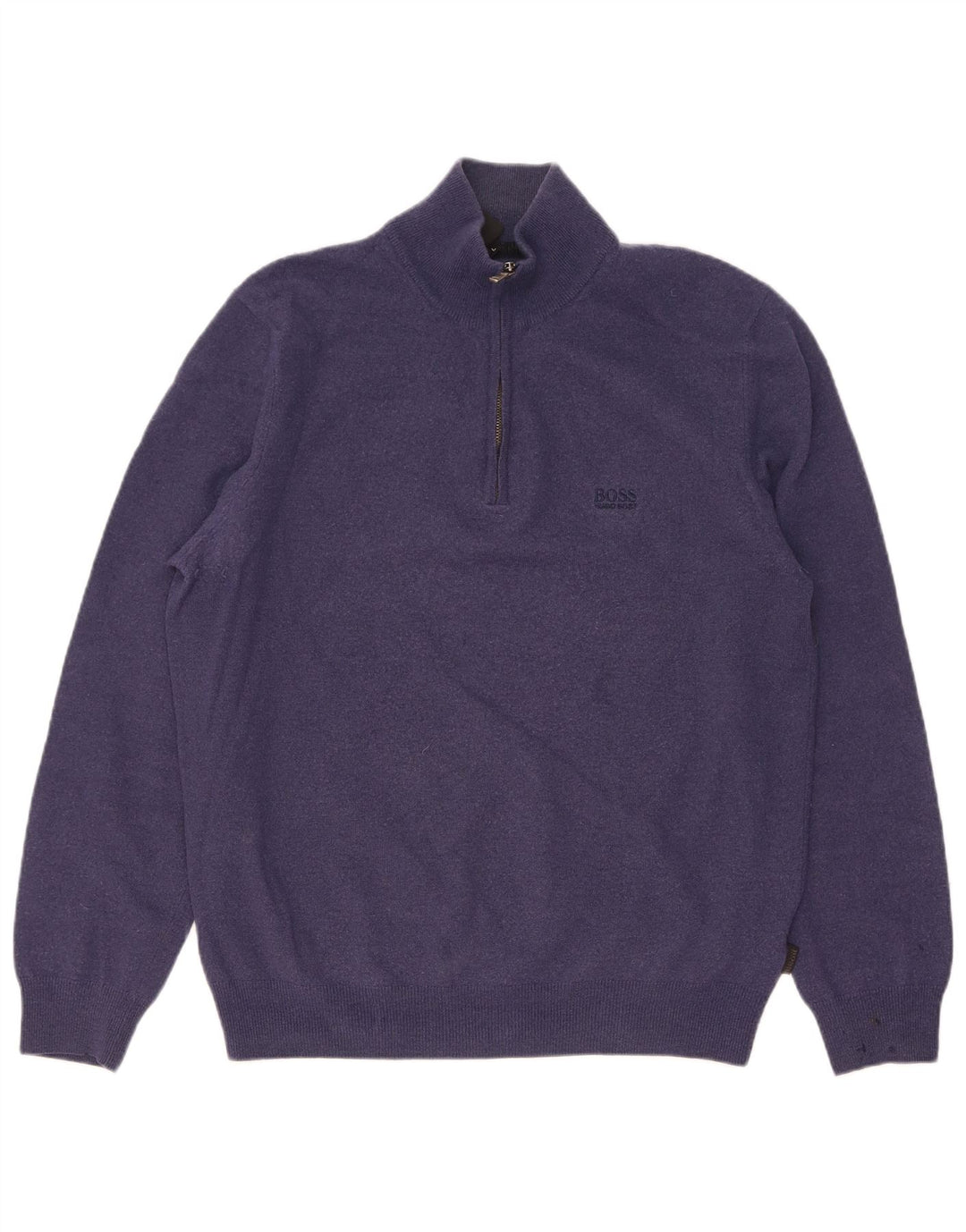 Suéter masculino Hugo Boss com zíper e gola grande em lã virgem azul marinho