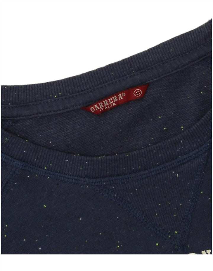 Carrera Mens Abstract Pattern Graphic Top manga comprida pequeno azul marinho
