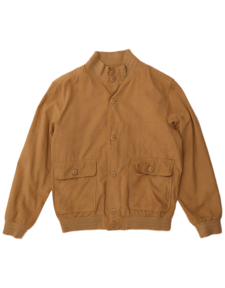 Jaqueta bomber masculina vintage UK 38 poliéster bege médio