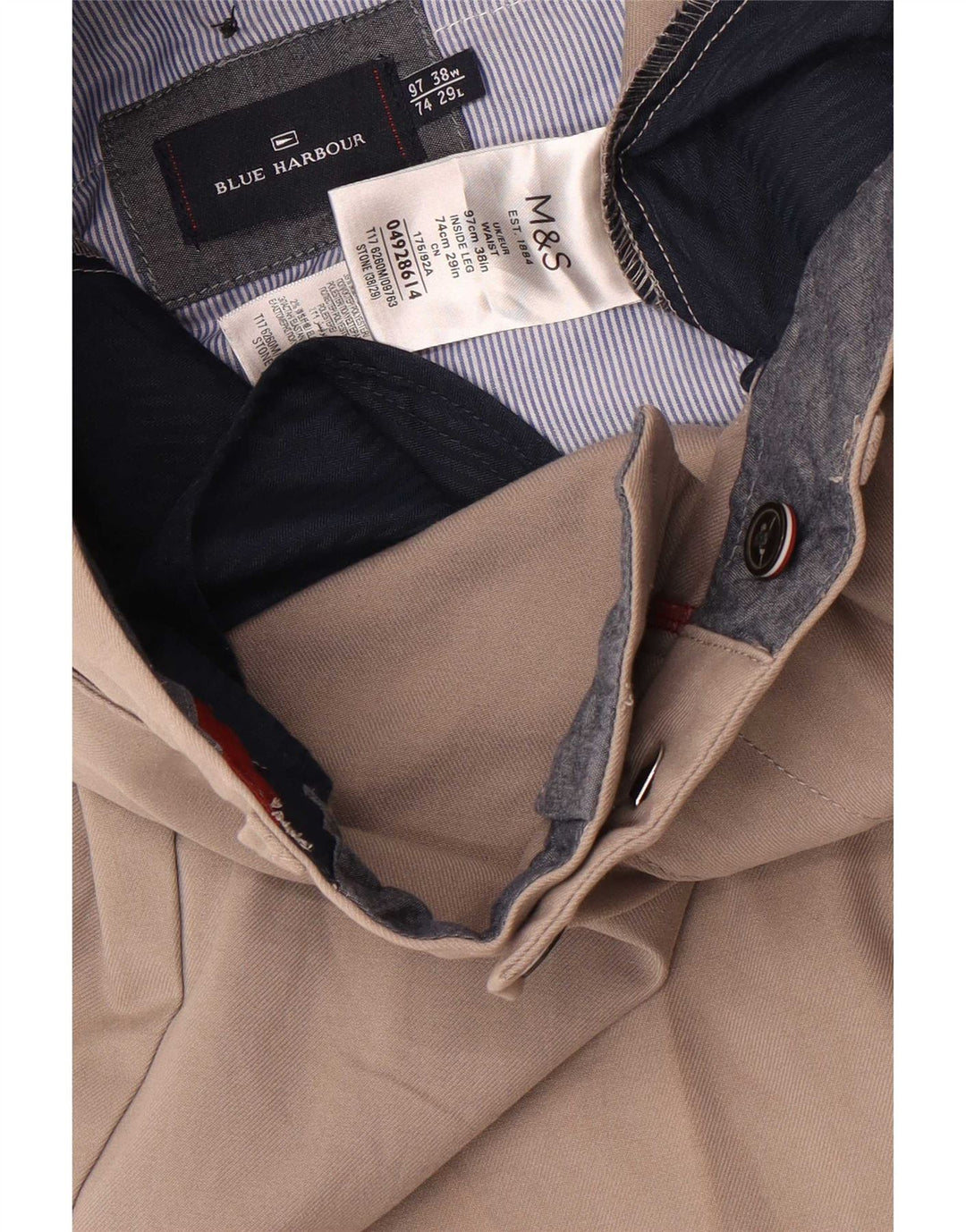 Calça cortada masculina Marks & Spencer Blue Harbor W38 L25 algodão cinza