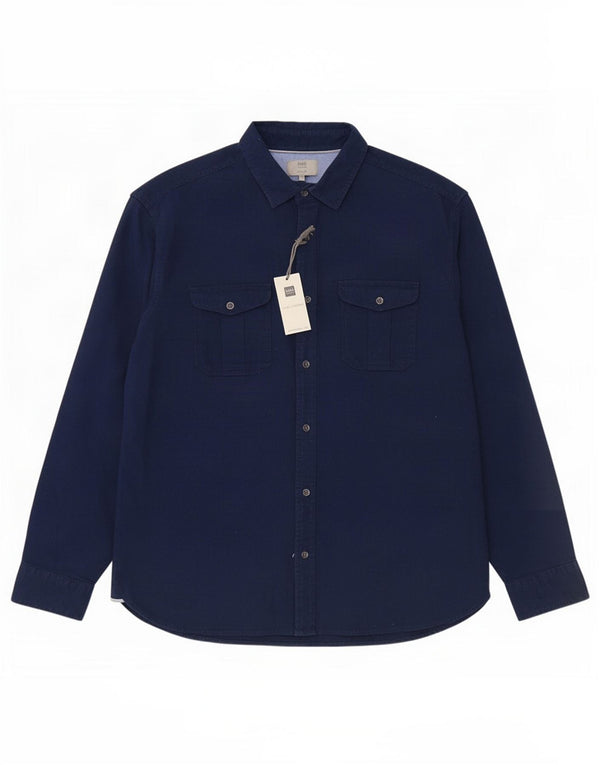 Camisa masculina de ajuste regular Marks & Spencer XL algodão azul marinho