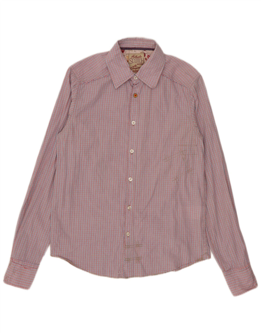 Camisa masculina Scotch & Soda pequena xadrez vermelha de algodão