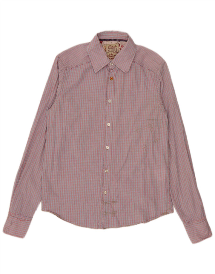 Camisa masculina Scotch & Soda pequena xadrez vermelha de algodão