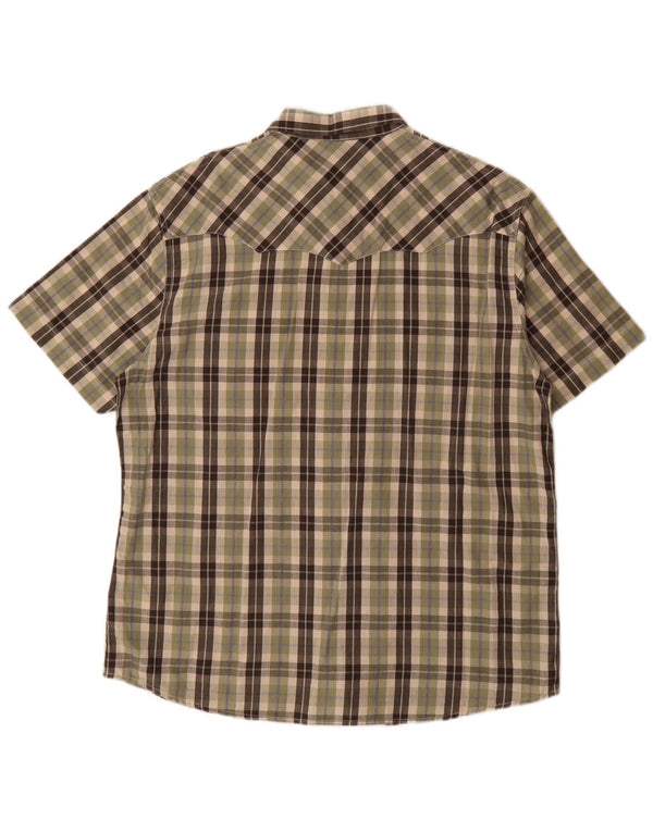 Wrangler Camisa masculina de manga curta regular fit grande algodão xadrez cáqui