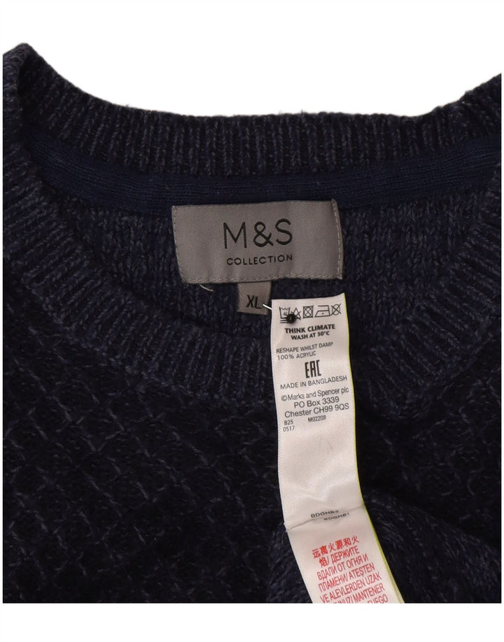 Suéter masculino Marks & Spencer com gola redonda XL azul marinho geométrico