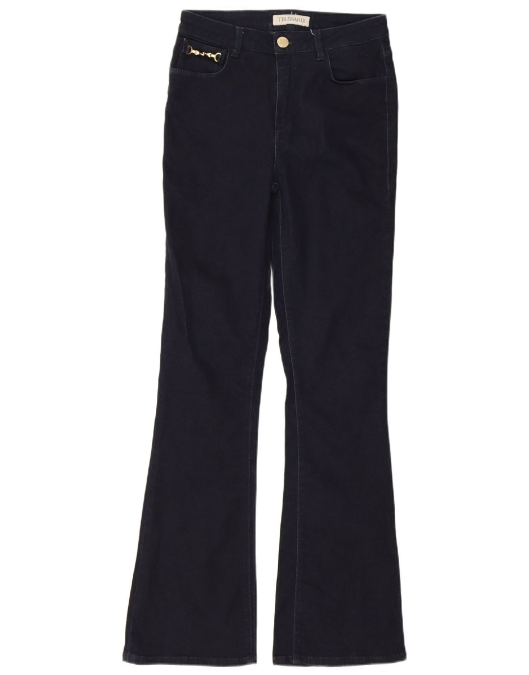 Trussardi Calça jeans feminina larga W26 L31 algodão azul marinho
