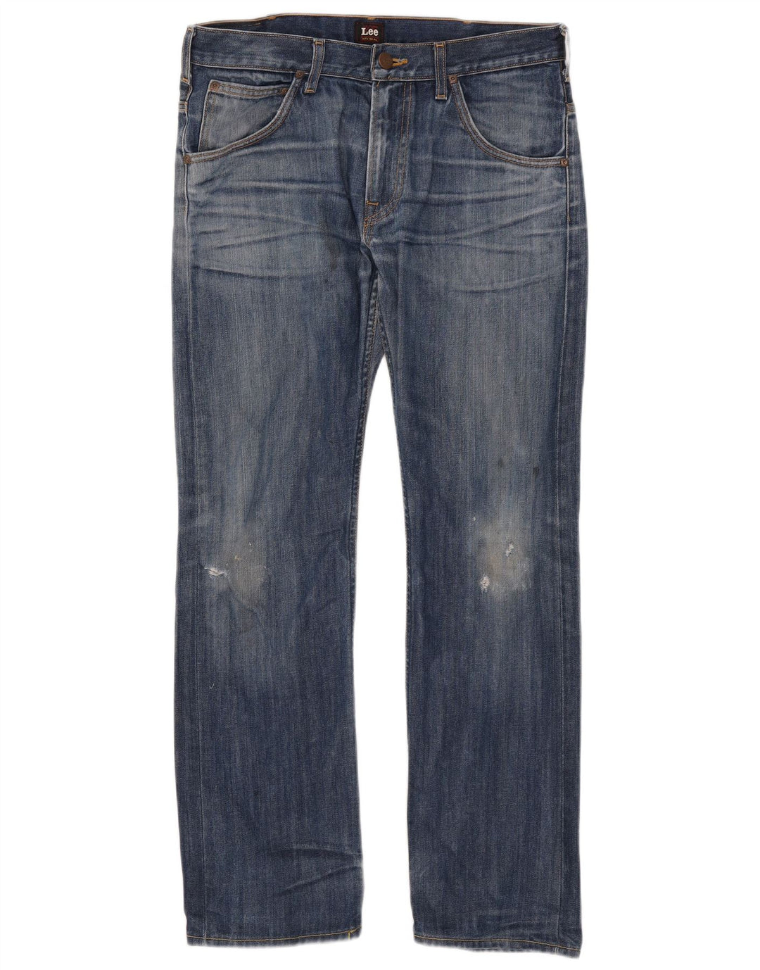 Lee Mens Zed Distressed Straight Jeans W32 L32 Azul Algodão