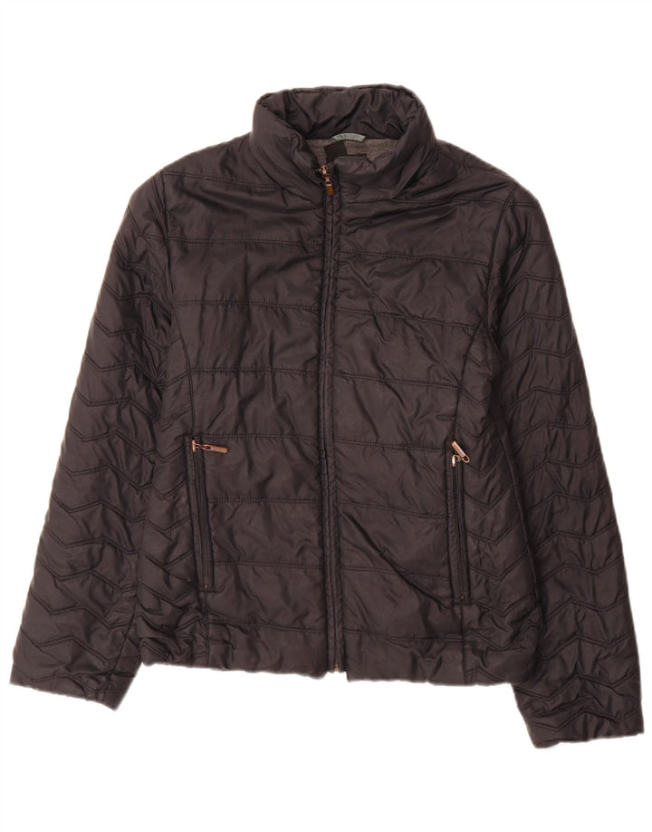 Jaqueta acolchoada feminina Zara UK 12 médio preto nylon