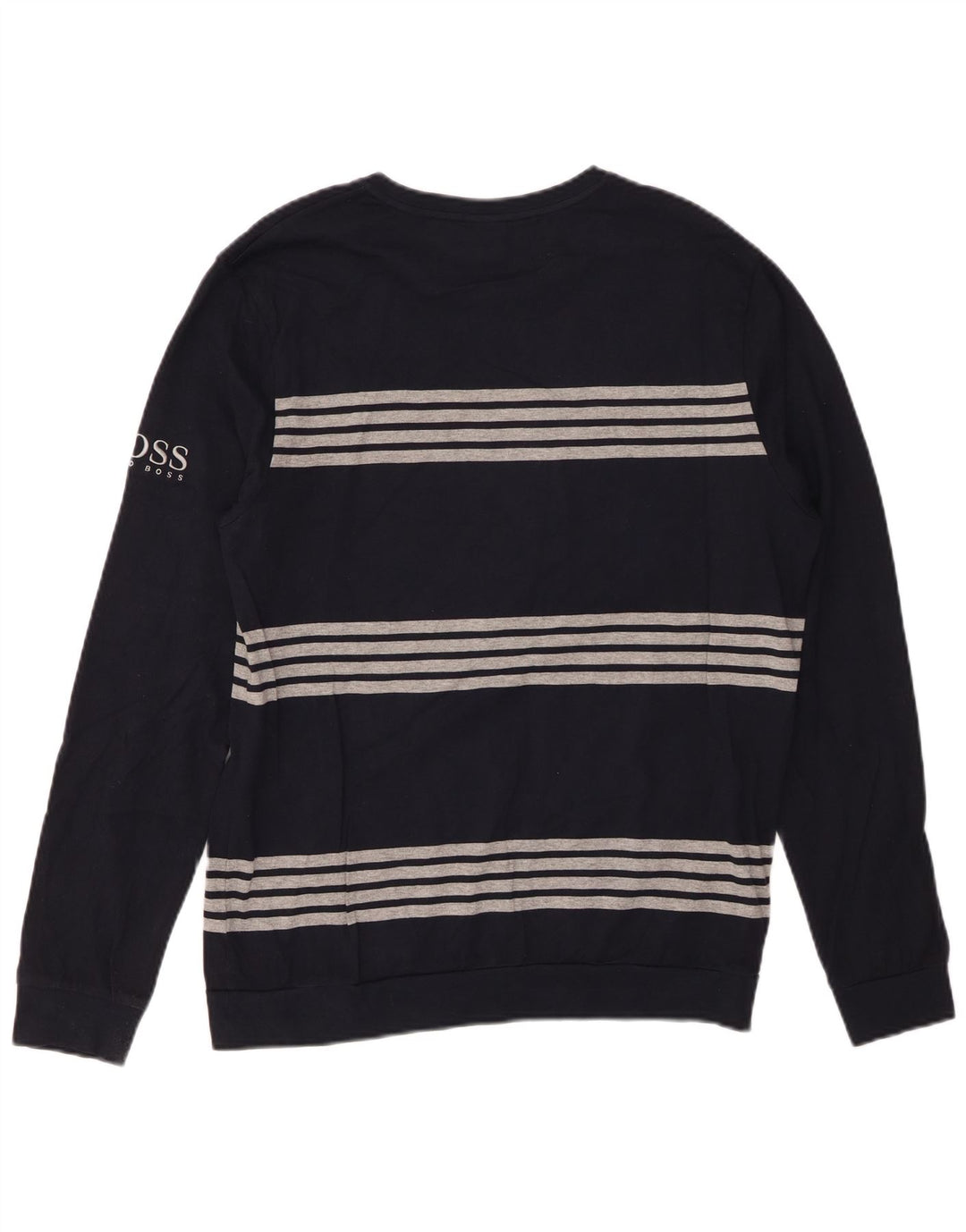 HUGO BOSS Top masculino de manga comprida médio algodão listrado azul marinho