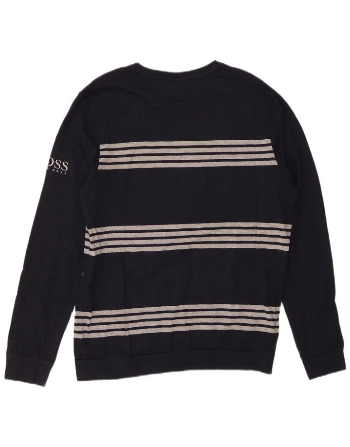 HUGO BOSS Top masculino de manga comprida médio algodão listrado azul marinho