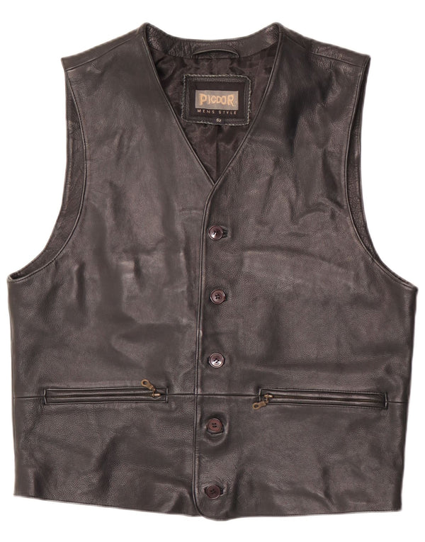 Colete de couro masculino vintage IT 52 grande couro preto
