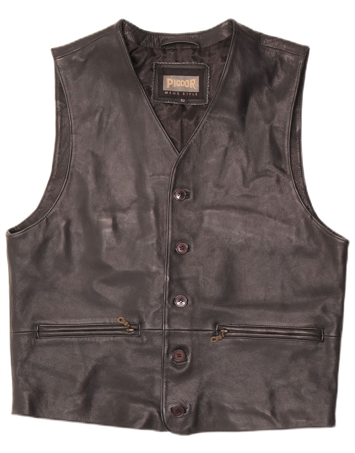 Colete de couro masculino vintage IT 52 grande couro preto