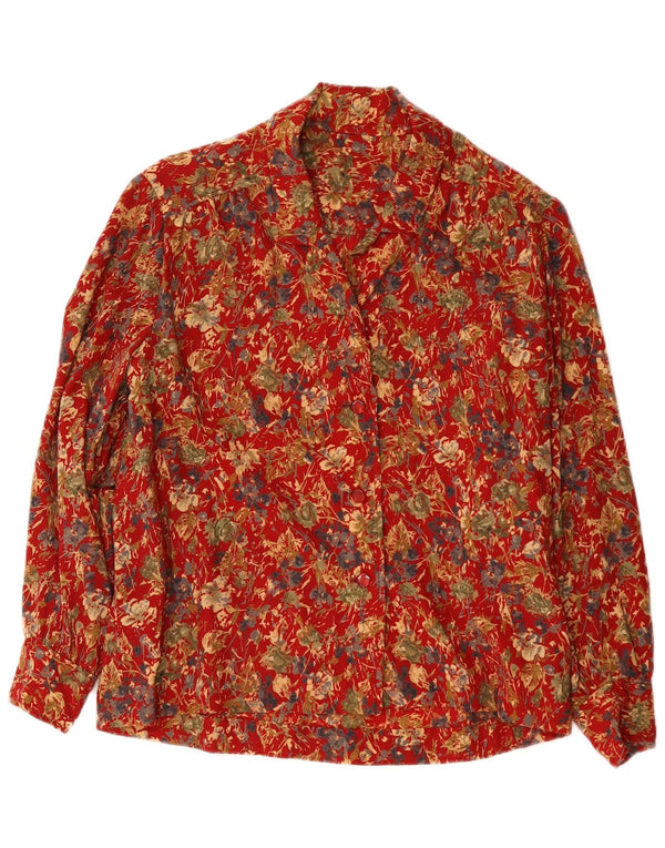 Camisa feminina vintage UK 16 grande floral vermelha
