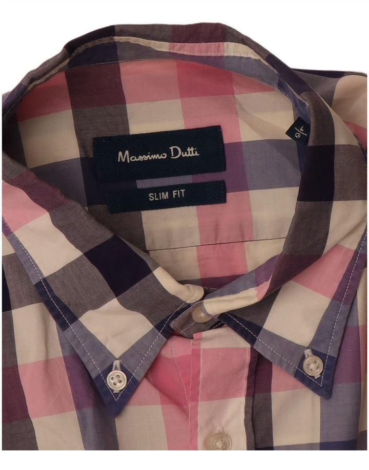 Camisa masculina slim fit MASSIMO DUTTI grande xadrez multicolorida