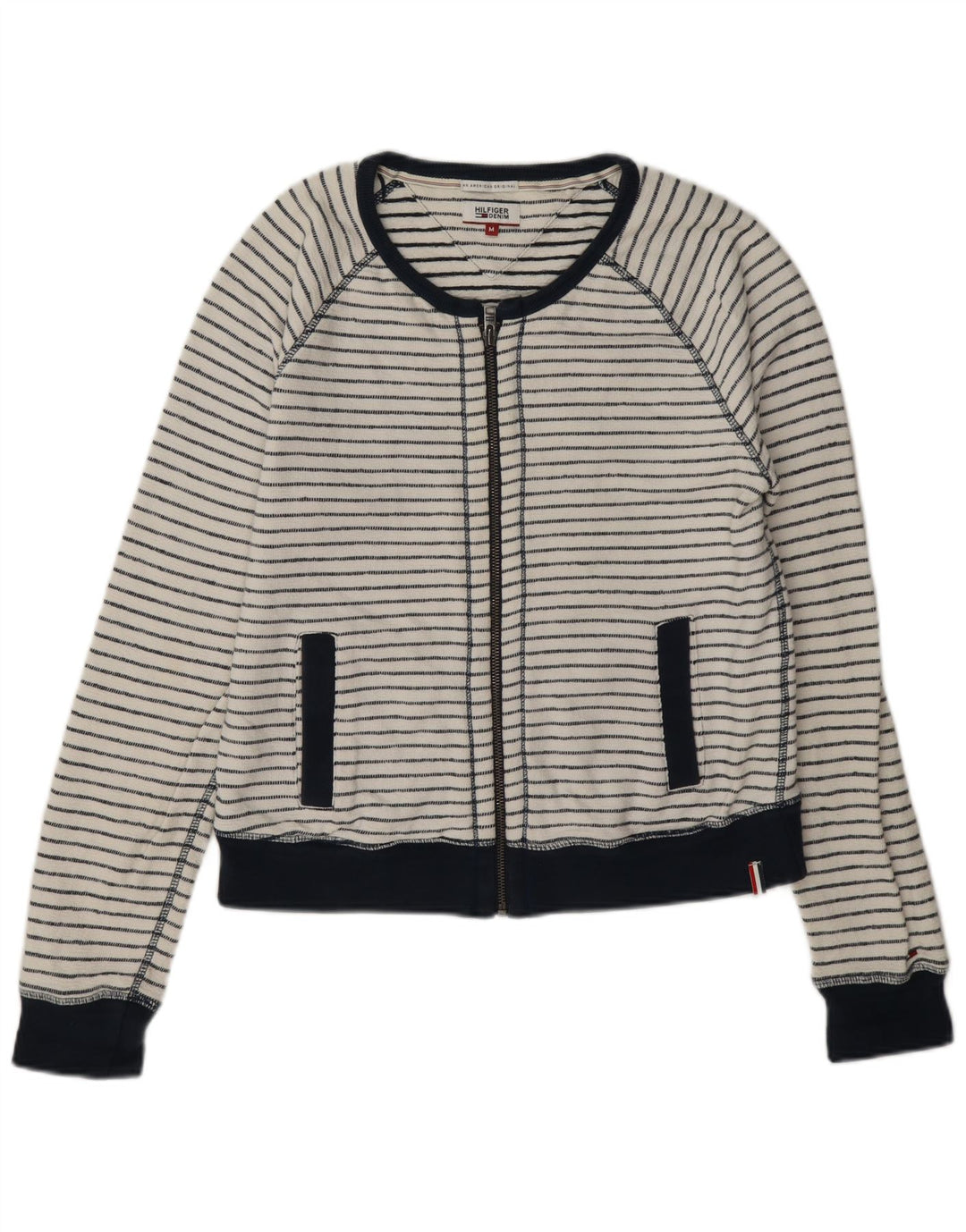 Tommy Hilfiger Womens Tracksuit Top Jacket UK 14 Médio Branco Listrado