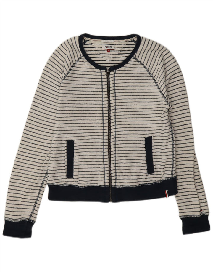 Tommy Hilfiger Womens Tracksuit Top Jacket UK 14 Médio Branco Listrado