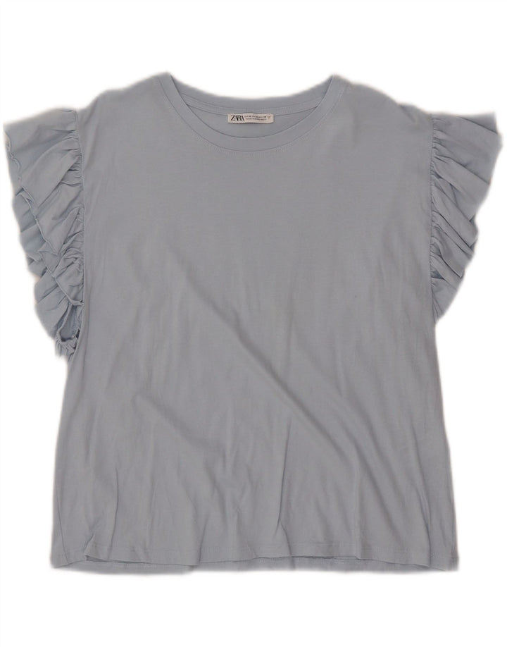 Blusa feminina ZARA UK 12 algodão azul médio