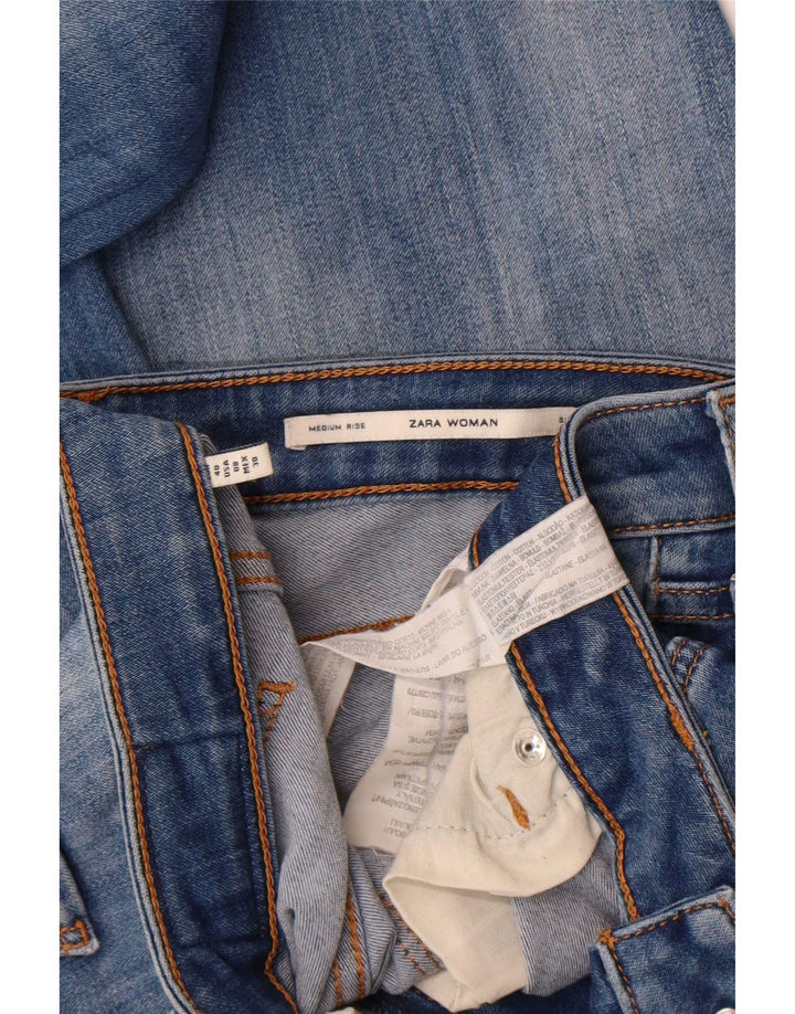 Zara Calça jeans feminina de cintura média desgastada EU 40 médio W30 L30 azul algodão