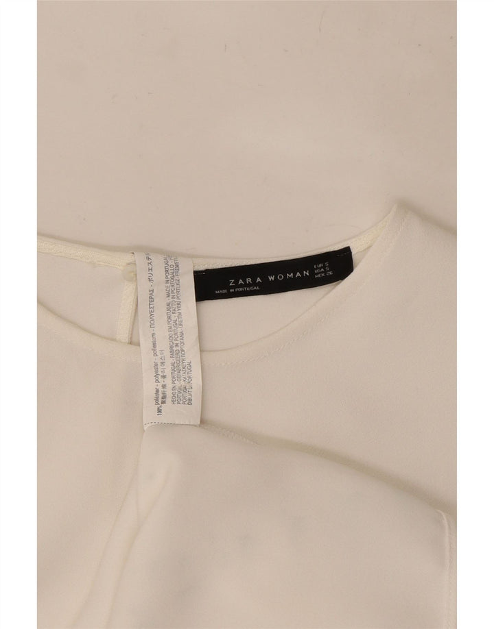 Blusa feminina Zara Batwing oversized Top UK 10 pequeno poliéster branco