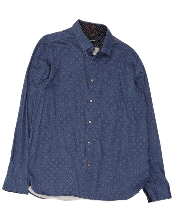 Camisa masculina Ted Baker tamanho 5 XL algodão geométrico azul