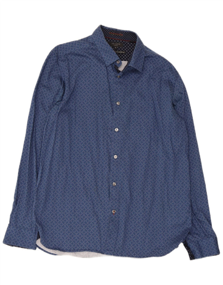 Camisa masculina Ted Baker tamanho 5 XL algodão geométrico azul
