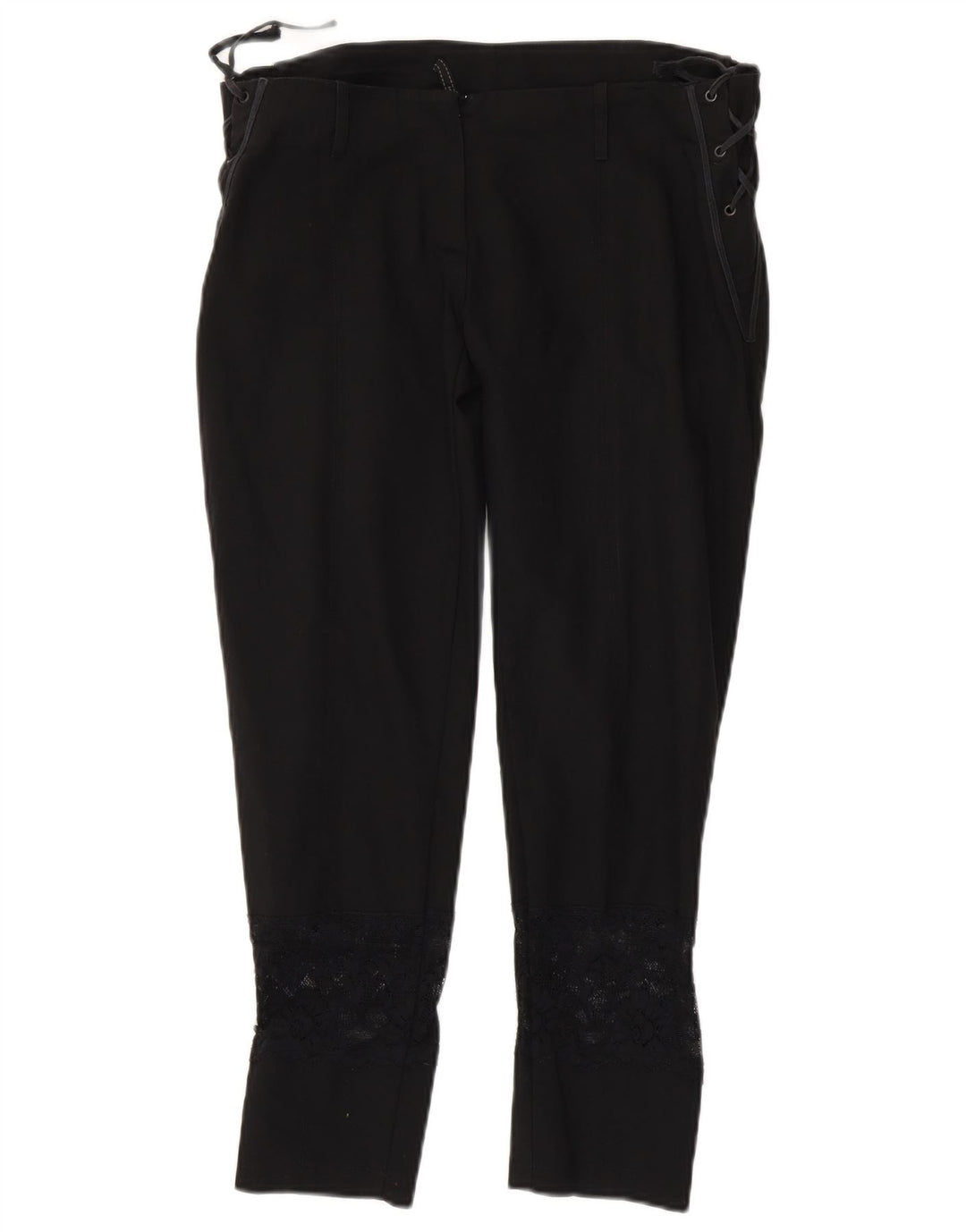 Calças cortadas finas femininas vintage W34 L25 pretas