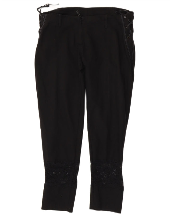 Calças cortadas finas femininas vintage W34 L25 pretas