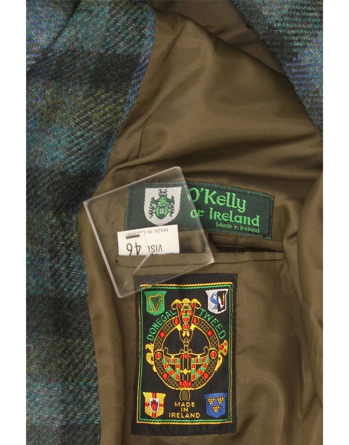 Jaqueta Blazer Feminina Vintage com 2 Botões EU 46 XL Azul Gingham Viscose