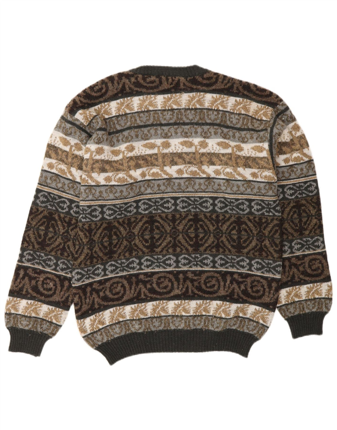 Suéter masculino VINTAGE com gola redonda, médio multicolorido de lã Fair Isle