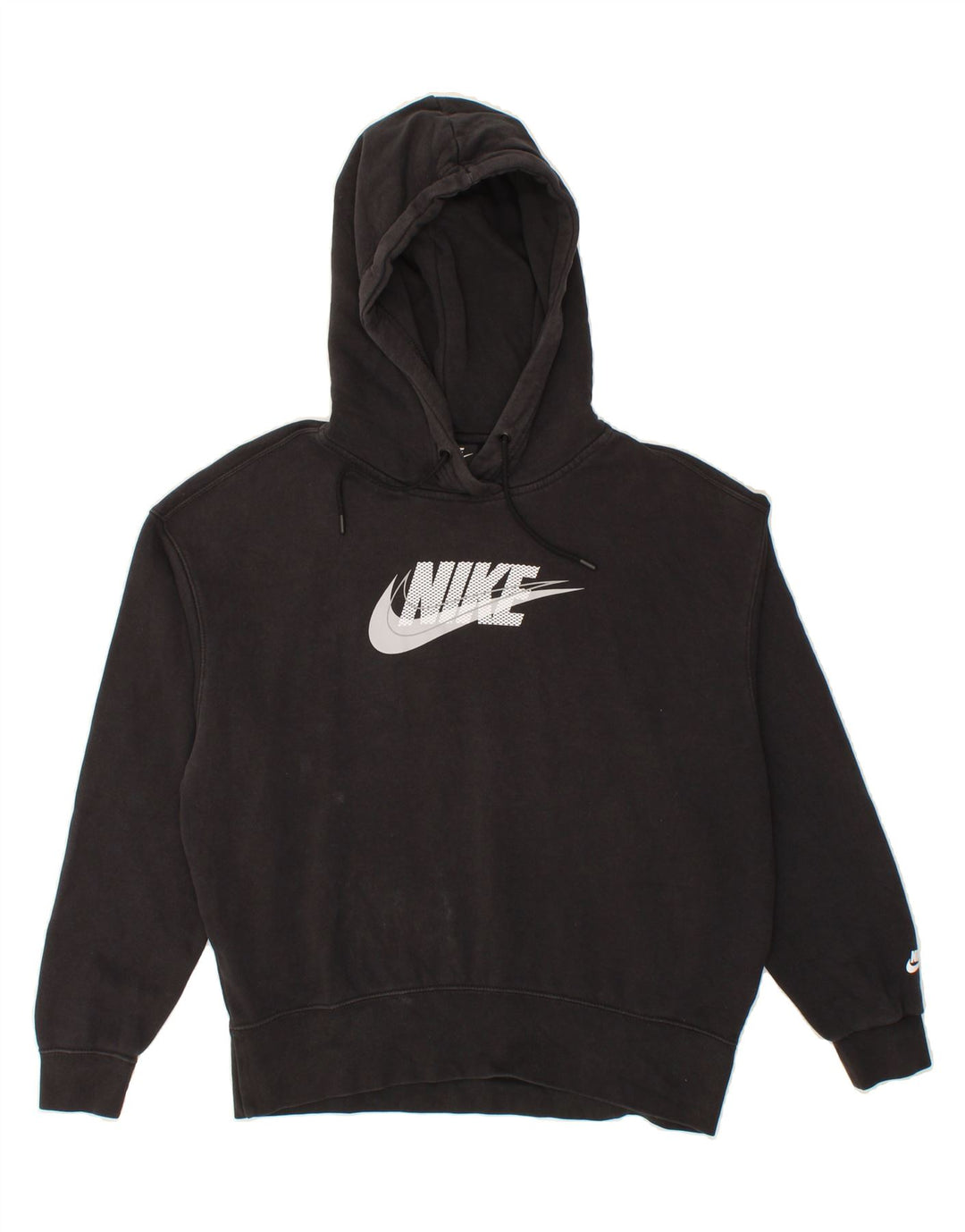 NIKE Womens Oversized Graphic Hoodie Jumper UK 6 XS Black Cotton Vintage Nike and Second-Hand Nike from Messina Hembry 