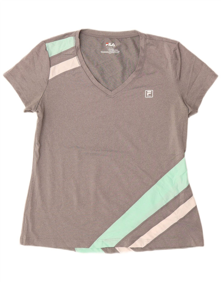Camiseta feminina FILA UK 14 grande bloco colorido cinza