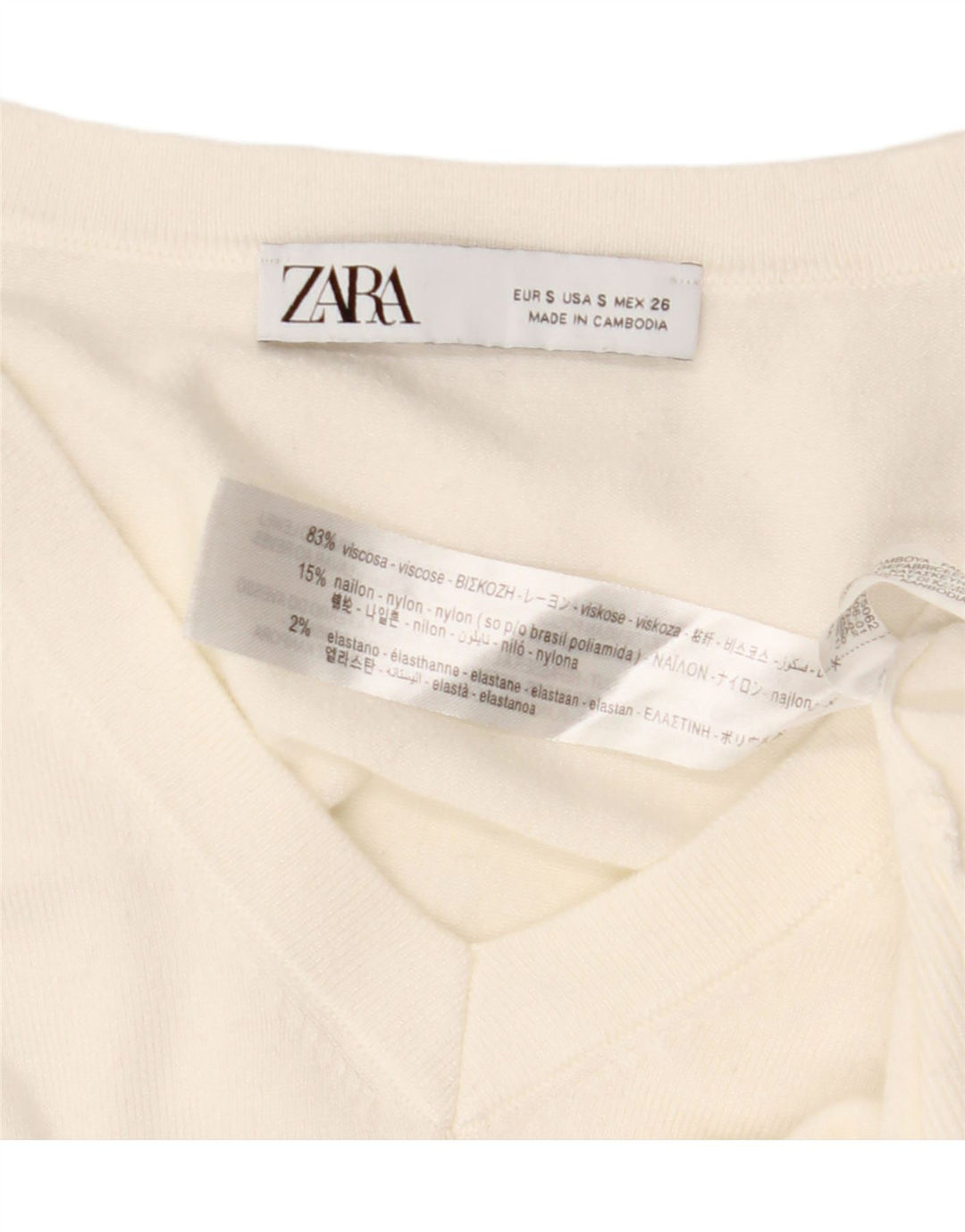 Suéter feminino ZARA com decote em V Reino Unido 10 pequeno viscose branca